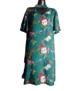 Worthington Emerald Green Floral A-Line Shift Dress Size 14 High Neck Po... - $17.81