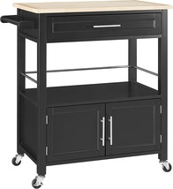 Marlow Kitchen Cart, Black With Wood Top, Linon Home Decor Products. - £254.95 GBP