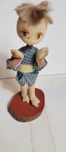 Vintage Japanese Doll Wooden Stand Fabric Retro VTG Japan  - £9.81 GBP