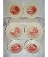 ANTIQUE VINTAGE 6 Pc.GRINDLEY ENGLAND RED TRANSFER~DISHES~SCENES AFTER C... - £19.42 GBP