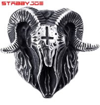 Stabbyjoe Mens Satanic Biker Punk Goth Goat Skull Ring Size 8-15 Usa - £11.98 GBP+