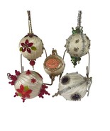 Vintage Satin and Beaded Handmade Ornaments Set of 5 - £15.80 GBP