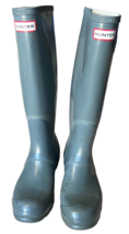 HUNTER Original Gloss Tall Waterproof Rain Snow Boots Women Sz 6 Green Pull On - £25.76 GBP