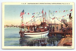 Postcard Sightseeing Boat Tarpon Springs Florida Sponge Exchange FL - £2.80 GBP