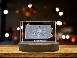 LED Base included | Pennsylvania Map 3D Engraved Crystal 3D Engraved Crystal - £31.38 GBP - £313.88 GBP