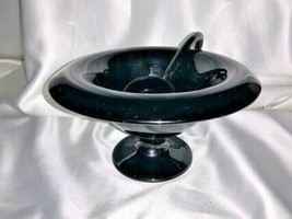 Vintage Depression Ebony Black Glass Footed Bowl and Spoon - £43.83 GBP