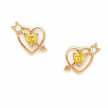 Women/Children Unique 14K YG Yellow Topaz November Birthstone Heart Stud Earring - £41.55 GBP