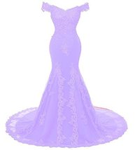 Off Shoulder Mermaid Long Lace Beaded Prom Dress Corset Evening Gowns Lavender U - $133.65