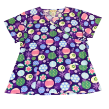 Purple Snowflake Winter Holiday Christmas Bulbs Vibrant Scrub Shirt Top ... - $18.99