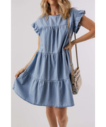 Zoey Ruffle Short Sleeve Tiered A-line Denim Dress - $673.78 MXN