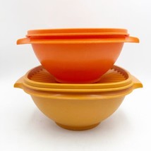 2 Vintage Tupperware servalier bowls w lids 838-16, 840-16 harvest orange yellow - £24.17 GBP