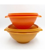 2 Vintage Tupperware servalier bowls w lids 838-16, 840-16 harvest orang... - £23.59 GBP