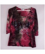 Vintage Keren Hart Colorful Sequined Floral Blouse Size Large - $23.69 CAD
