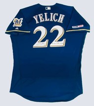 CHRISTIAN YELICH Autographed &#39;2018 Stat&#39; Authentic Blue Brewers Jersey S... - £630.01 GBP