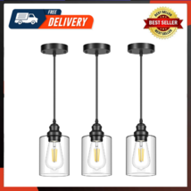 3 Pack Hanging Pendant Lighting Fixtures, Adjustable Black Hanging Ceiling Lamp - £40.44 GBP