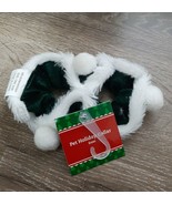 Plush Cat Pet Velvet Collar Green White with pom poms-BRAND NEW-SHIPS N ... - $14.73