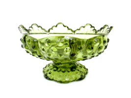 Vintage Fenton Glass Hobnail Colonial Green Candle Holder Dish Pat. Pending. - £35.23 GBP