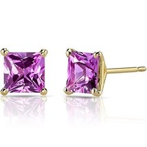 2.10Ct Princess Cut Simulated Amethyst Stud Earrings 14k Yellow Gold Plated 925 - £78.40 GBP