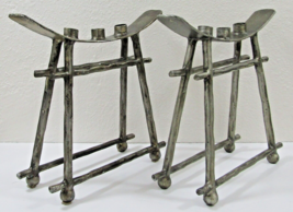 Matched Pair of Vintage Iron Camel Saddle Three Candle Holder Stands  - £276.18 GBP