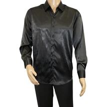 Men's Sports Shirt By Moderno Fancy Silky Satin Long Sleeves MJLS-143 Black image 3
