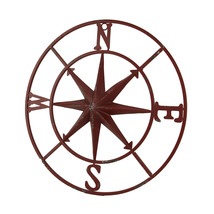 Distressed Metal Compass Rose Indoor Outdoor Wall Hanging - Red - £38.76 GBP