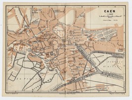 1909 Antique City Map Of Caen / Normandy Normandie / France - $22.16