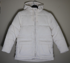 Universal Thread Corduroy Puffer Jacket Women&#39;s Large Full Zip Hooded Cream NWT - £23.36 GBP