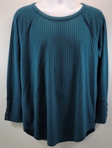 L) Woman Chaser Waffle Long Sleeve Sweater Aqua Green Blue Shirt XXL - $11.87
