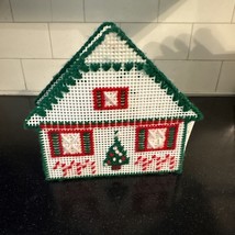 Napkin Holder Christmas House Handmade Plastic Canvas Needlepoint Knit - $9.89