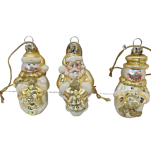 Vintage Christmas Blown Glass Ornaments 3&quot; Gold Glitter Snowmen Santa Lot 3 - £12.38 GBP
