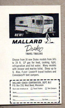 1966 Vintage Ad Mallard Drake Travel Trailers West Bend,WI - $9.25