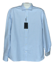 Bugatchi Men&#39;s Air Blue White Plaid  Design Cotton Shirt Size US L - £67.14 GBP