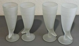 4 Vintage Indiana Tiara WhIte Satin Frosted Powder Horn Beer Stein Glass - £11.18 GBP