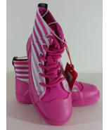 Hunter KIDS DIPPED BOOTS Canvas HIGH TOP SNEAKERS PINK STRIPE Size 2 - $13.54 CAD