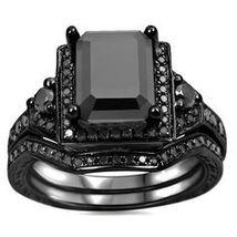 2.50 Ct Emerald Cut Black Diamond Engagement Ring 14k Black Gold Finish - £144.66 GBP