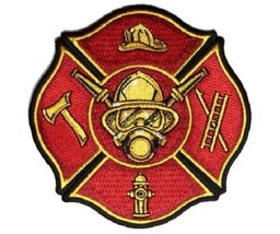 FIRE DEPARTMENT Ax Ladder Hydrant 4&quot; x 4&quot; iron on patch (4845) Firefighter (H44) - £10.38 GBP