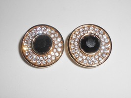 Swarovski Crystal Earrings Round Clip Clear &amp; Black Button Signed S.A.L - $44.55