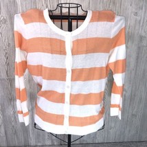 Merona Womens XL Peach White Striped Long Sleeve Button Up Knit Cardigan Sweater - £10.08 GBP