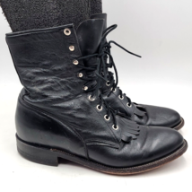 Justin 506 Western Roper Kiltie Hiram Lace Up Black Leather Boots Men&#39;s ... - $54.40