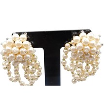 Vintage Simulated Pearls Earrings Clustered Creamy Off White Statement 2.5&quot; L - £6.29 GBP