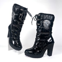 Baby Phat Akira Womens Sz 8.5 Black Quilted Puffer High Heel Boots Y2K Rare - £61.86 GBP