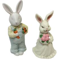 Vintage Easter Bunny Couple Porcelain Figurines 3.5 to 4&quot; Lot of 2 Taiwan - £11.25 GBP