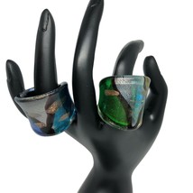Pair of Size 6.5 Fused Glass Rings Big Statement Gorgeous EUC - £25.31 GBP