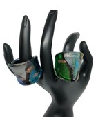 Pair of Size 6.5 Fused Glass Rings Big Statement Gorgeous EUC - $31.68