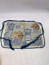 Vtg Retro MCM Super Cute Half Apron Terry Cloth Blue White Checked Floral Kettle - $12.00