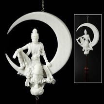 Kwan Yin Water &amp; Moon Dream Catcher Hanging Tassel White Marble Resin Statue New - £29.05 GBP