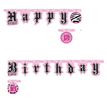 Super Stylish Pink Zebra 13th or 16th Birthday Party Decoration Jointed Banner - $3.86