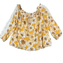 Maurices Womens 1X Yellow Fall Floral Boho Crochet 3/4 Sleeve Blouse NWT - £13.45 GBP