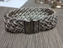 925 Sterling Silver Wide Woven Black Oxidized 8 Inch Bracelet Free Shipping - £120.47 GBP