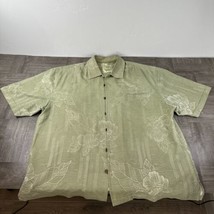 Jamaica Jaxx Silk Shirt Mens XL Green Floral Wood Button Embroidered - $12.08